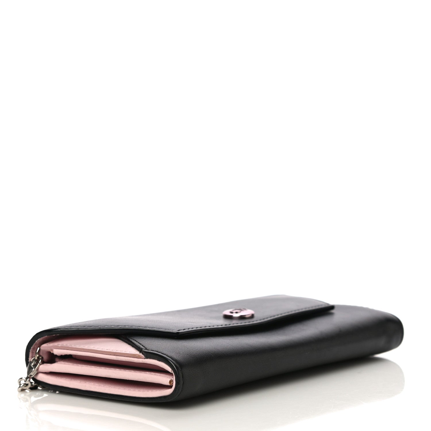 Christian Dior Calfskin Bi-Color Envelope Chain Wallet Pink Black 4 of 15