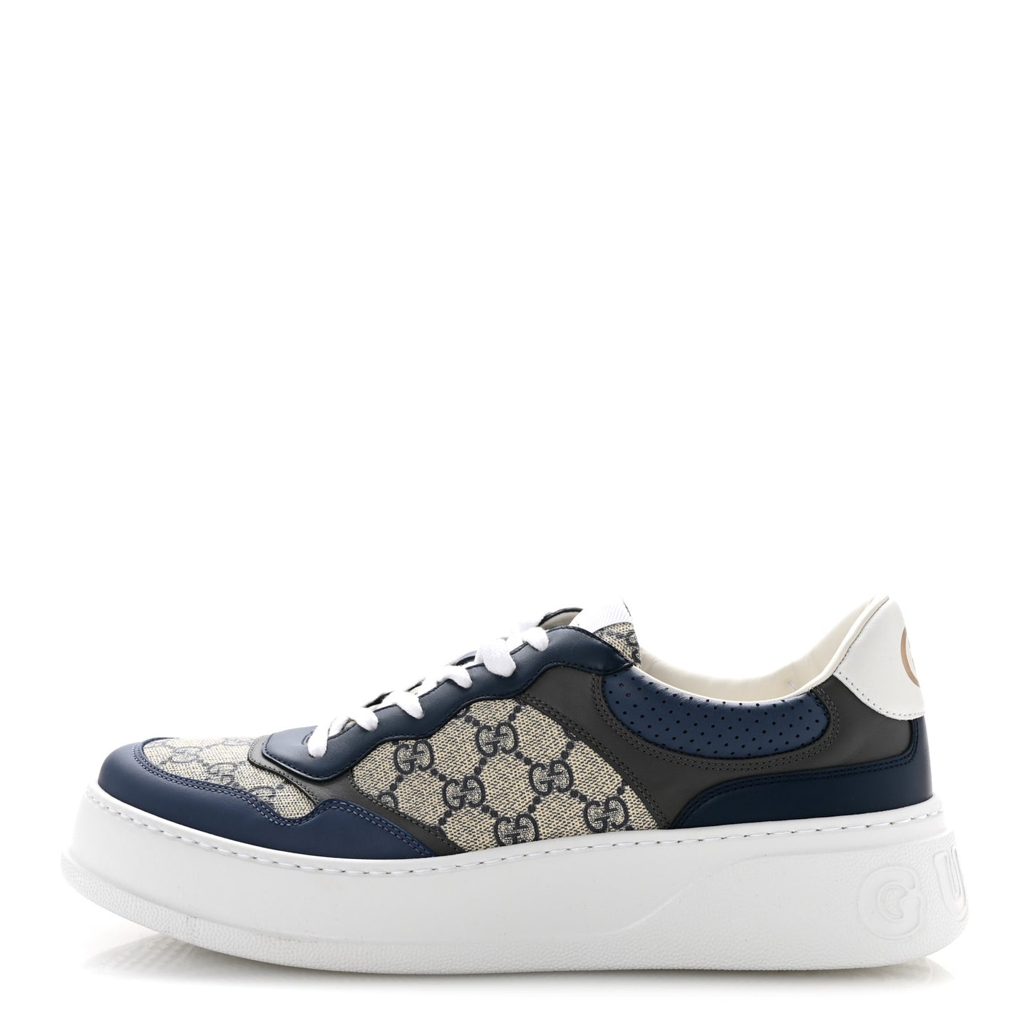 GG Supreme Calfskin Monogram Mens Interlocking G 55mm Sneakers 11 Beige Blue Black