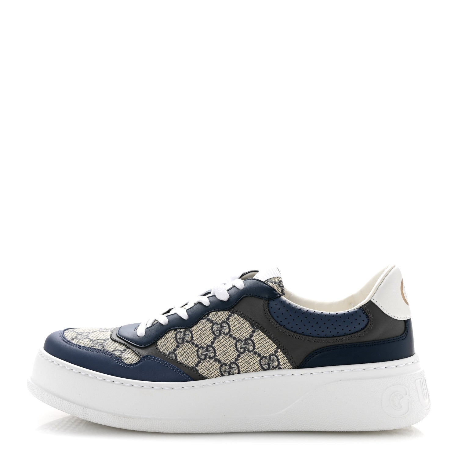 Gucci GG Supreme Calfskin Monogram Mens Interlocking G 55mm Sneakers 11 Beige Blue Black 1 of 9