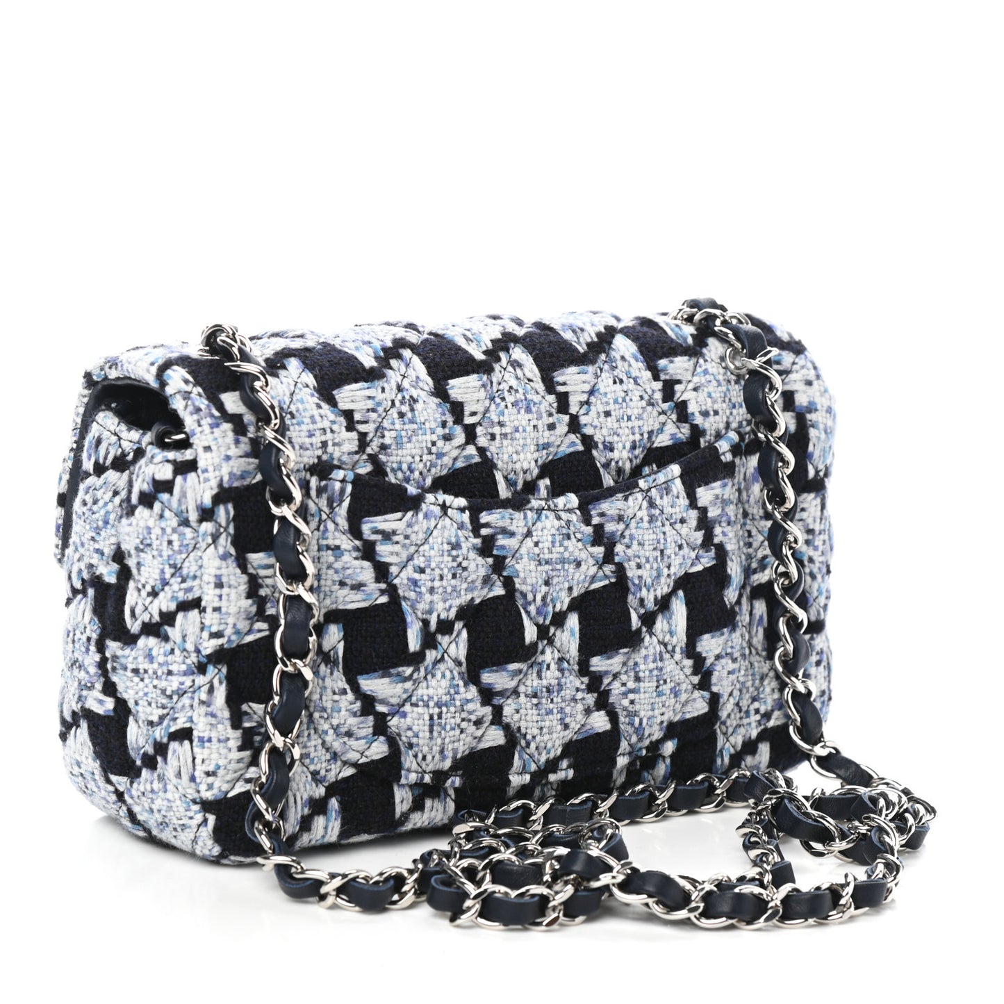 Tweed Quilted Mini Rectangular Flap Black White Light Blue