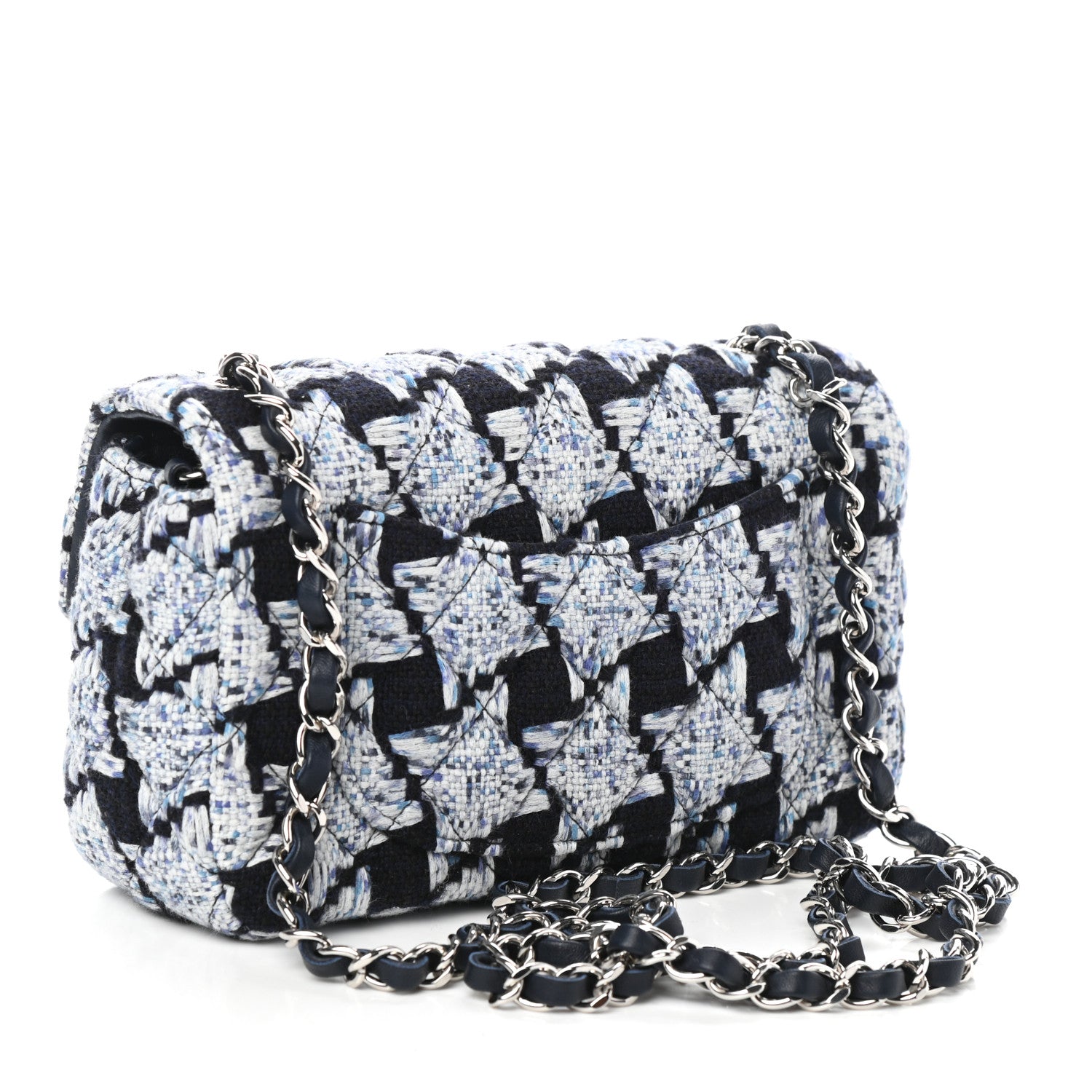 Chanel Tweed Quilted Mini Rectangular Flap Black White Light Blue 3 of 10