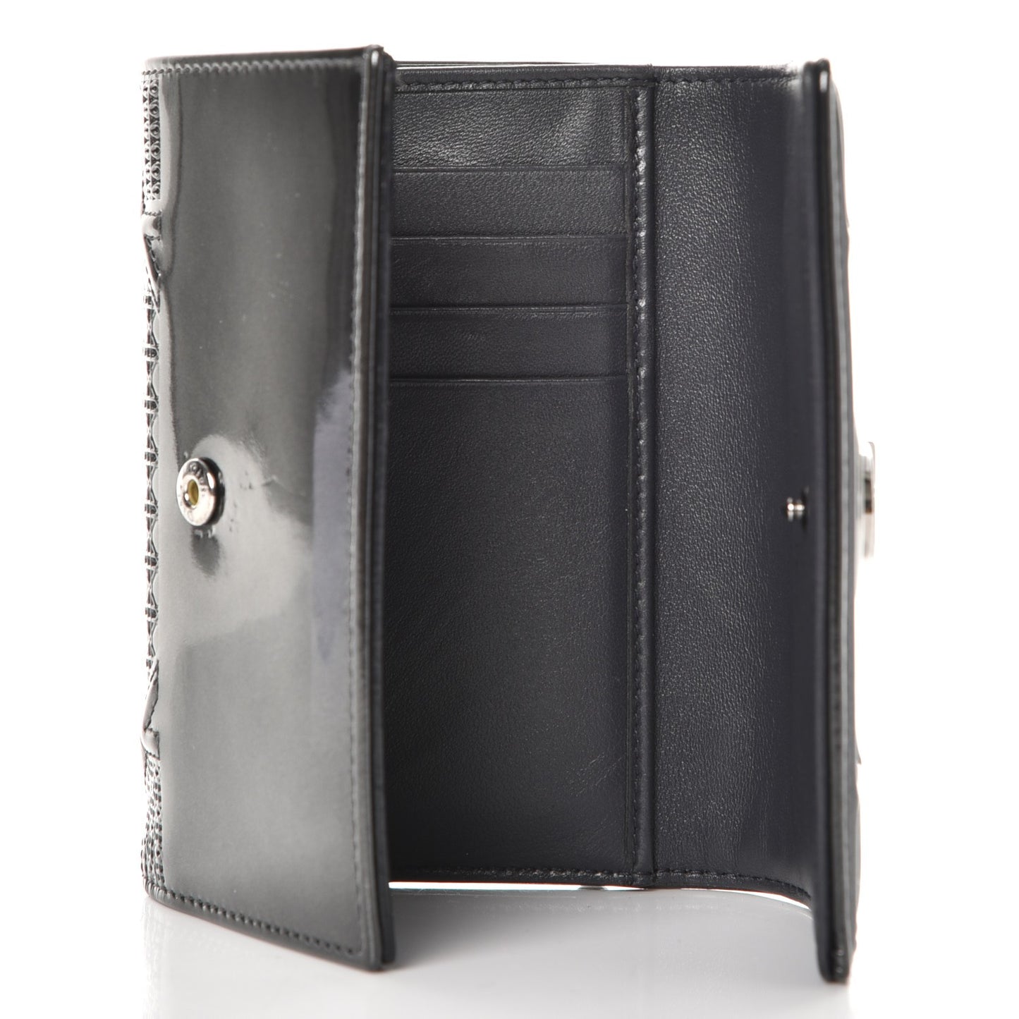 Metallic Patent Micro-Cannage Diorama Elancee Wallet Onyx Black
