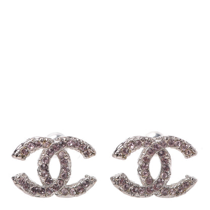 Chanel Crystal Enamel CC Earrings Silver Pink 1 of 6