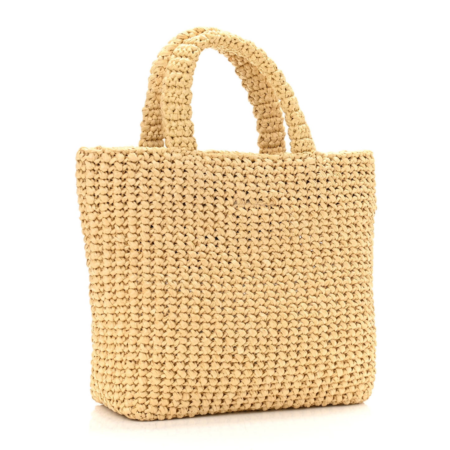 Yarn Raffia Effect Crochet Embroidered Small Logo Tote Naturale