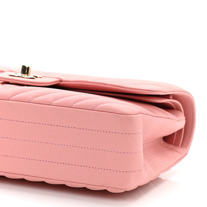 Chanel Caviar Flat Chevron Quilted Medium Double Flap Pink 10 of 11