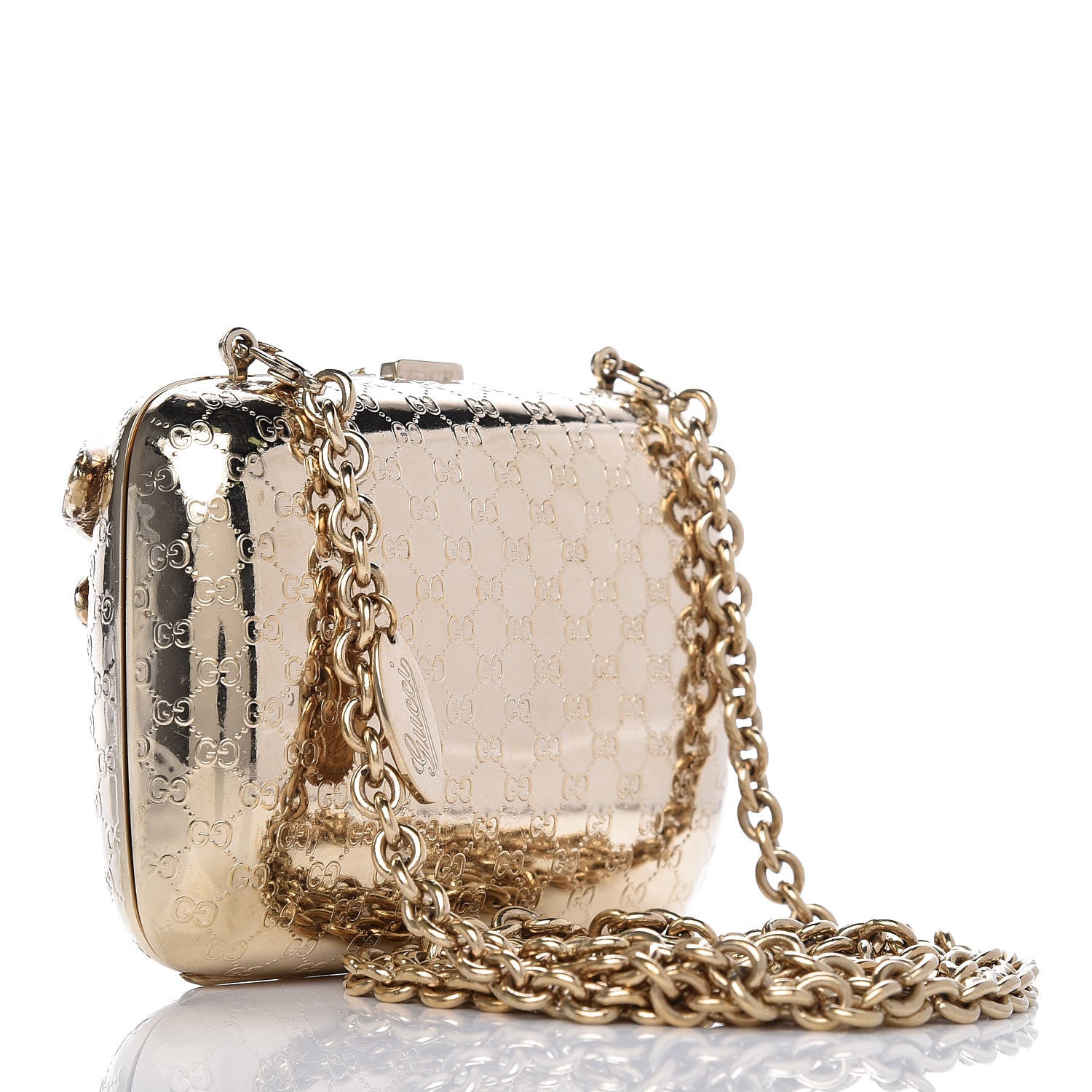 Gucci Metal Guccissima Dragonfly Minaudiere Clutch Gold 3 of 16