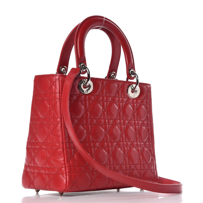 Christian Dior Lambskin Cannage Medium Lady Dior Red 3 of 9