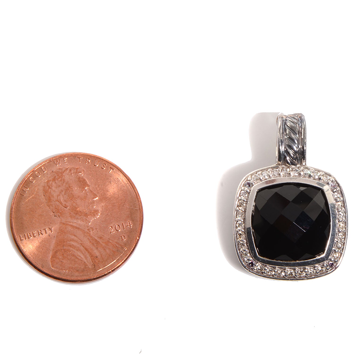 David Yurman Sterling Silver Diamond 11mm Onyx Albion Pendant 2 of 3