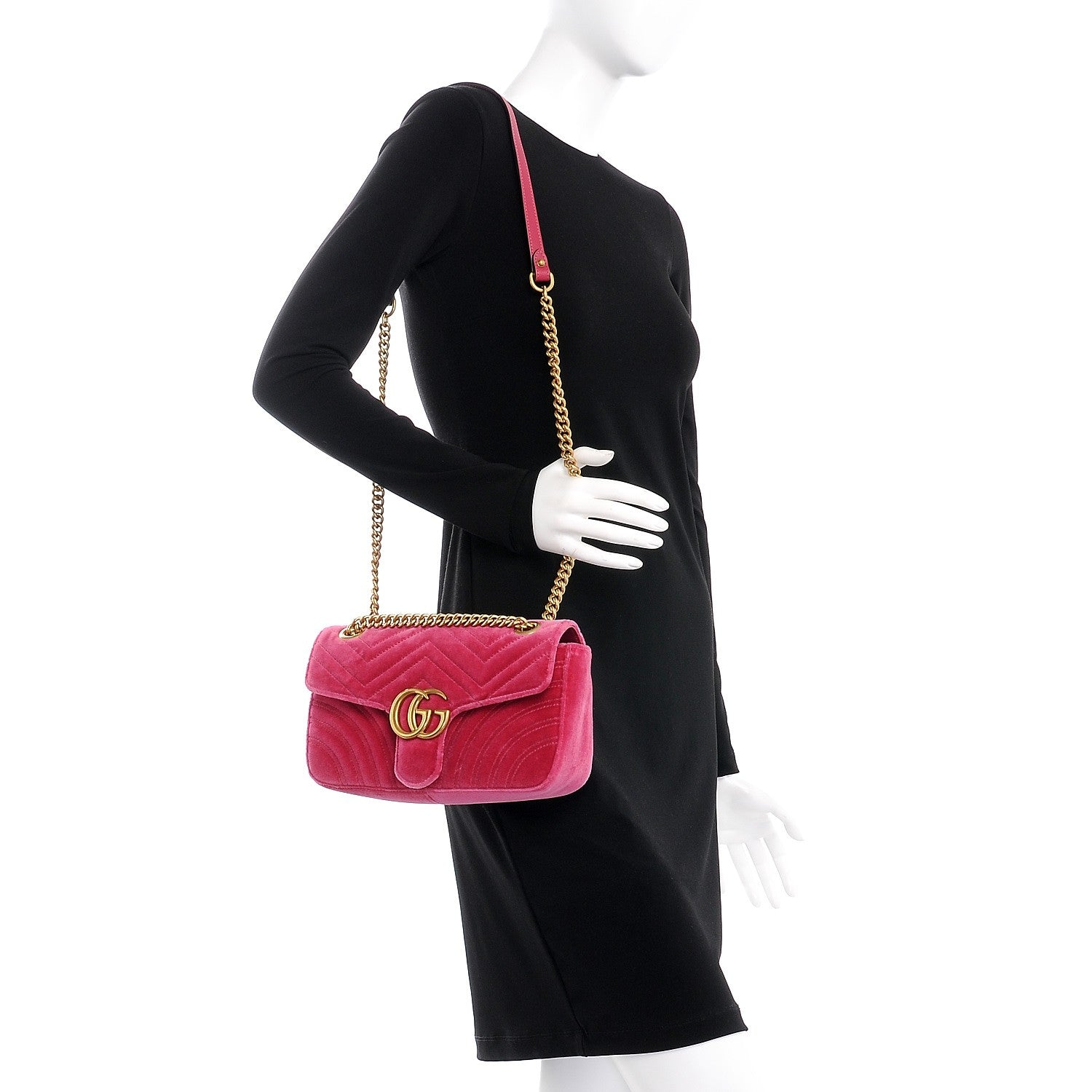 Gucci Velvet Matelasse Small GG Marmont Shoulder Bag Light Raspberry Rose 2 of 8