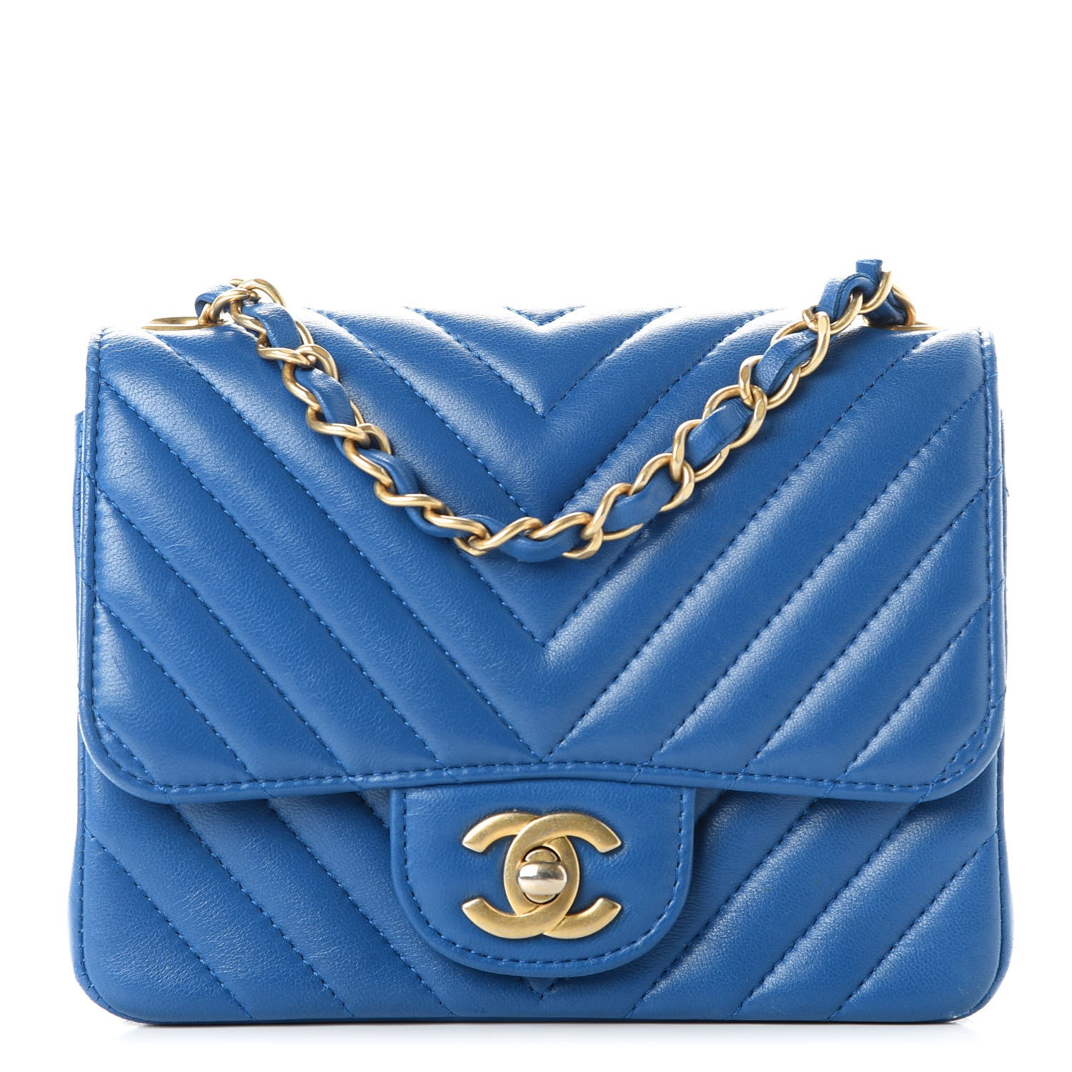 Chanel Lambskin Chevron Quilted Mini Square Flap Blue 1 of 9
