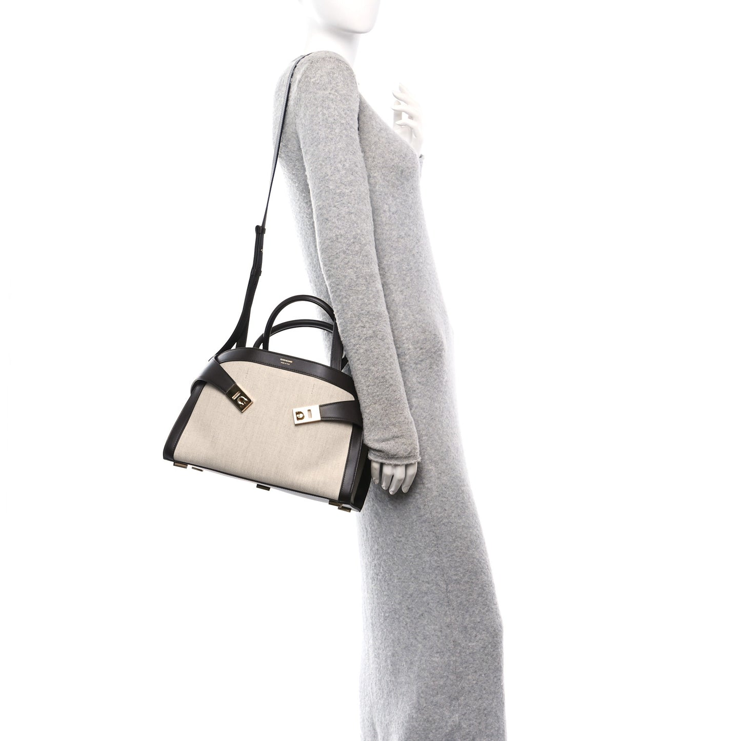 Calfskin Canvas Small Hug Bag Natural Testa Di Moro