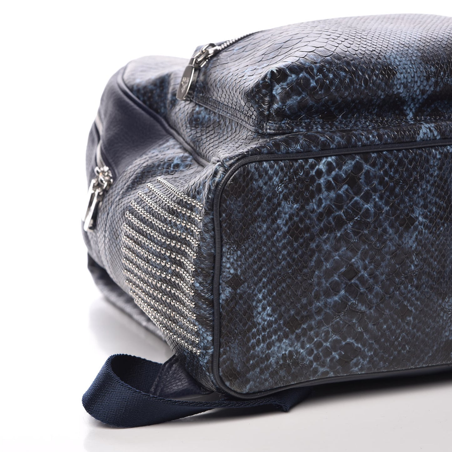 Snakeskin Embossed Visetos Studded Medium Stark Backpack Blue