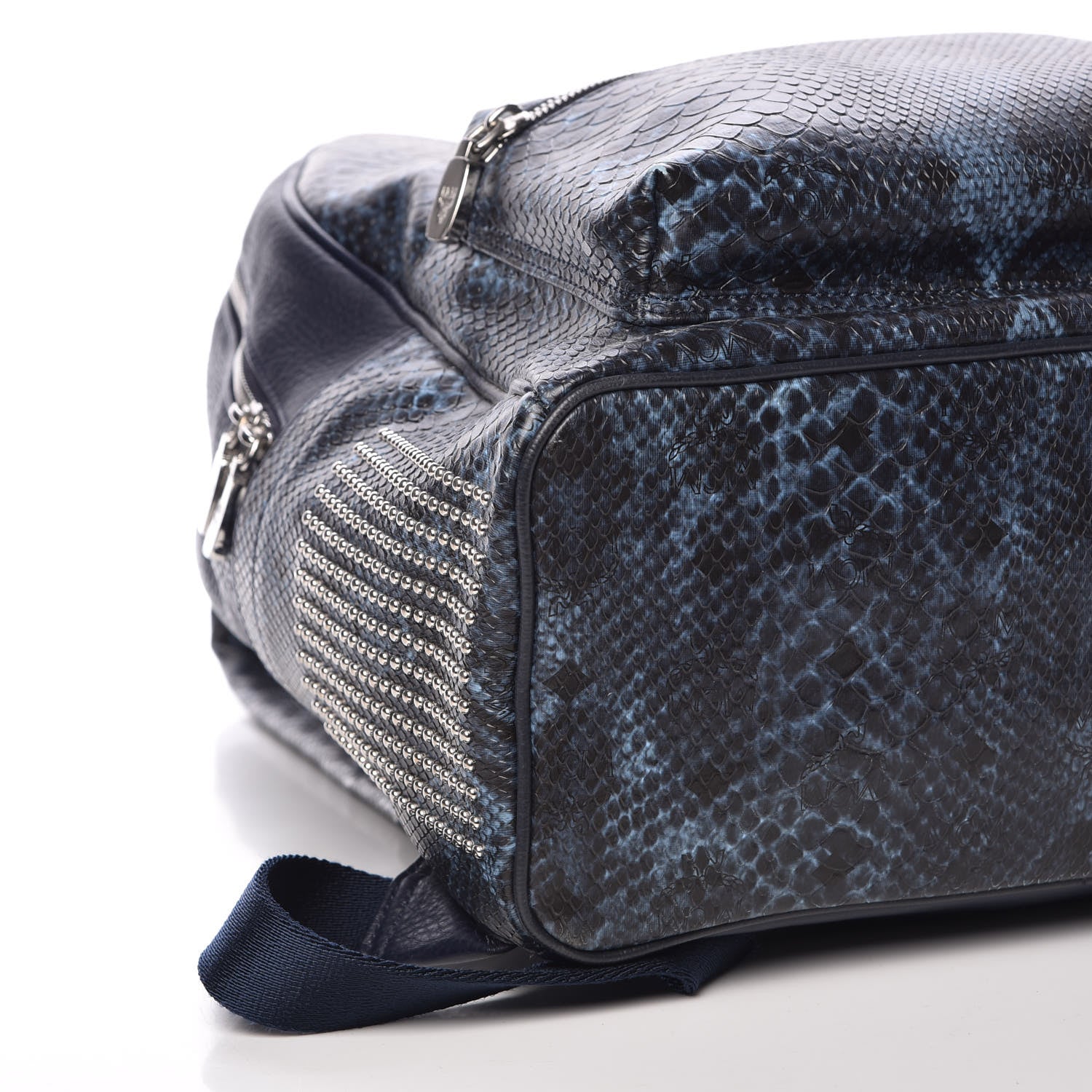 MCM Snakeskin Embossed Visetos Studded Medium Stark Backpack Blue 11 of 14