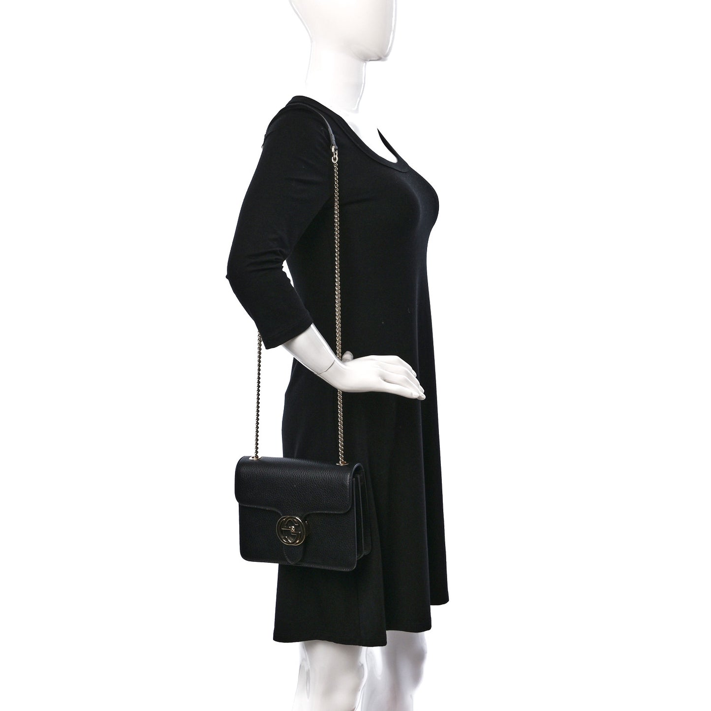 Dollar Calfskin Small Interlocking G Shoulder Bag Black