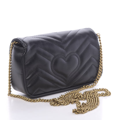 Gucci Calfskin Matelasse Super Mini GG Marmont Shoulder Bag Black 3 of 11