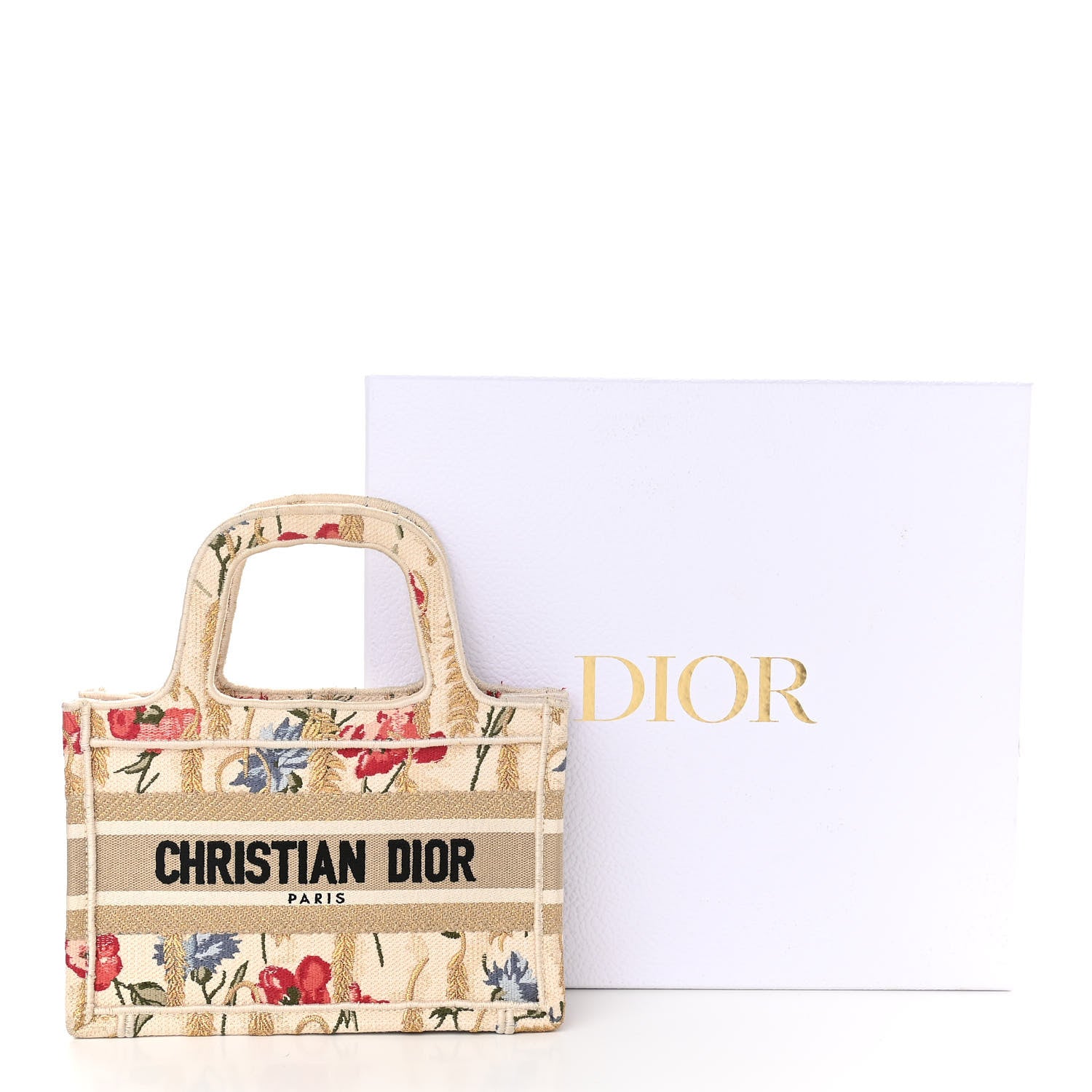 Christian Dior Canvas Embroidered Hibiscus Printed Mini Book Tote Beige Multicolor 14 of 14