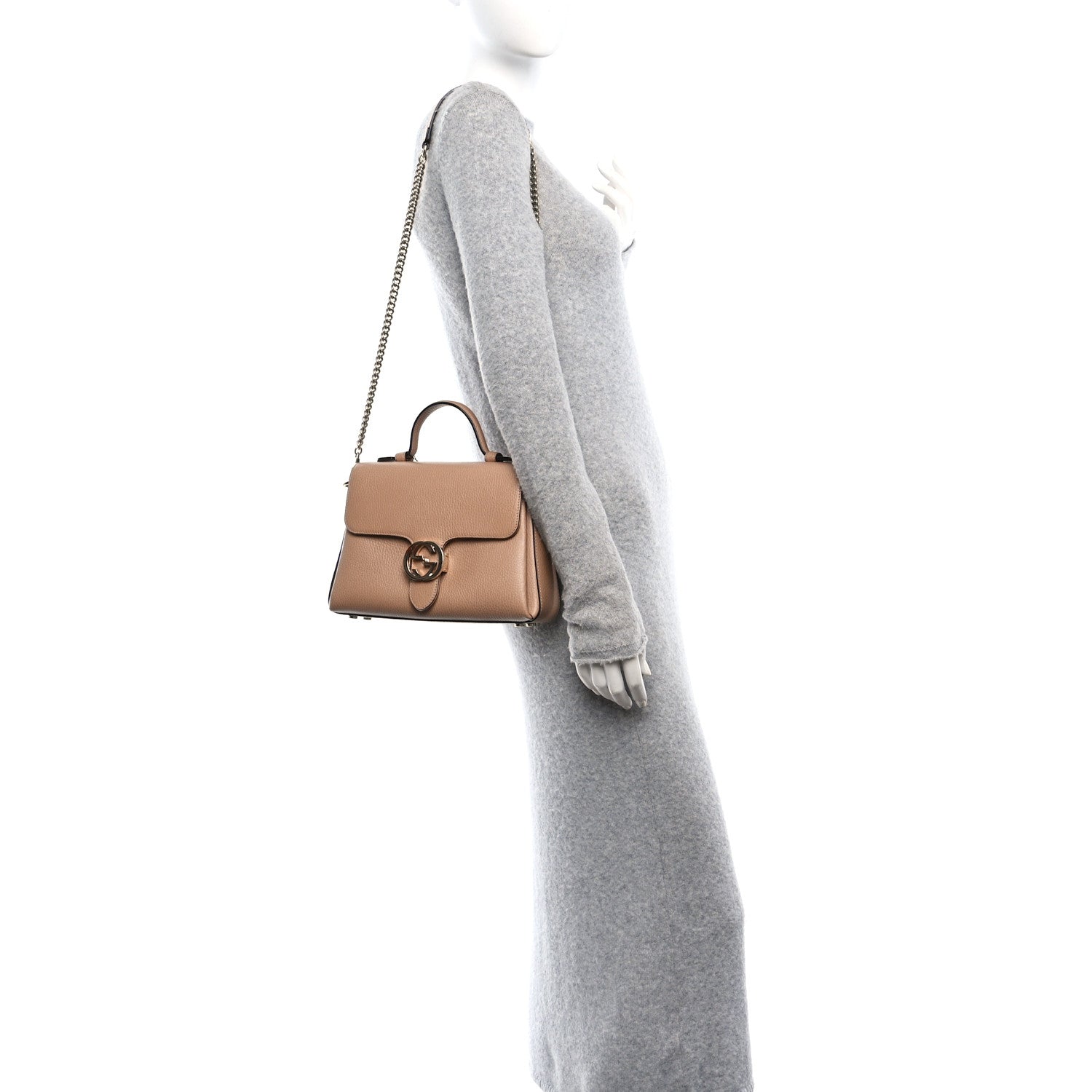 Gucci Dollar Calfskin Interlocking G Top Handle Shoulder Bag Camelia 2 of 10