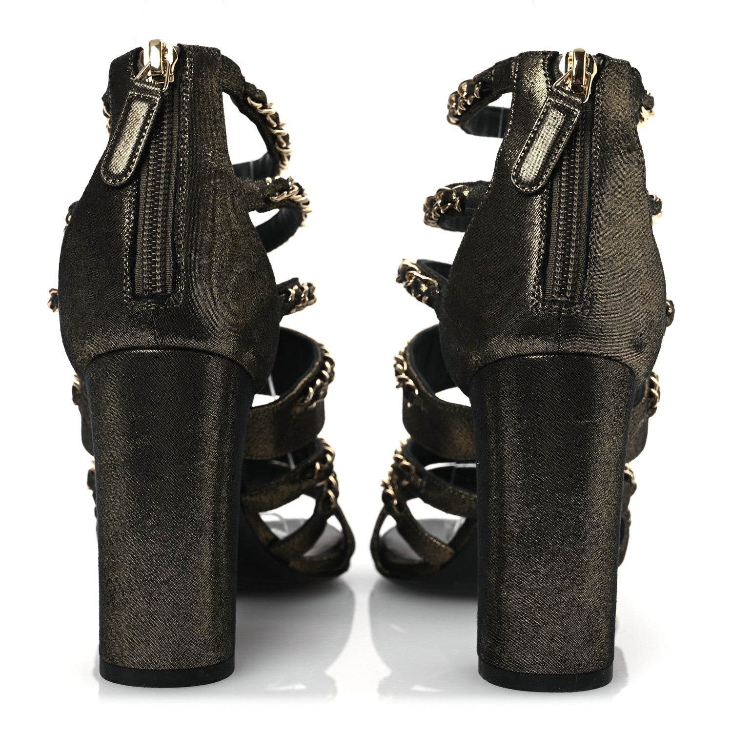 Chanel Suede Laminated Lambskin Gladiator Chain Sandals 36.5 Dark Gold 5 of 12