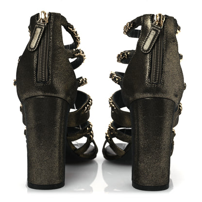 Chanel Suede Laminated Lambskin Gladiator Chain Sandals 36.5 Dark Gold 5 of 12