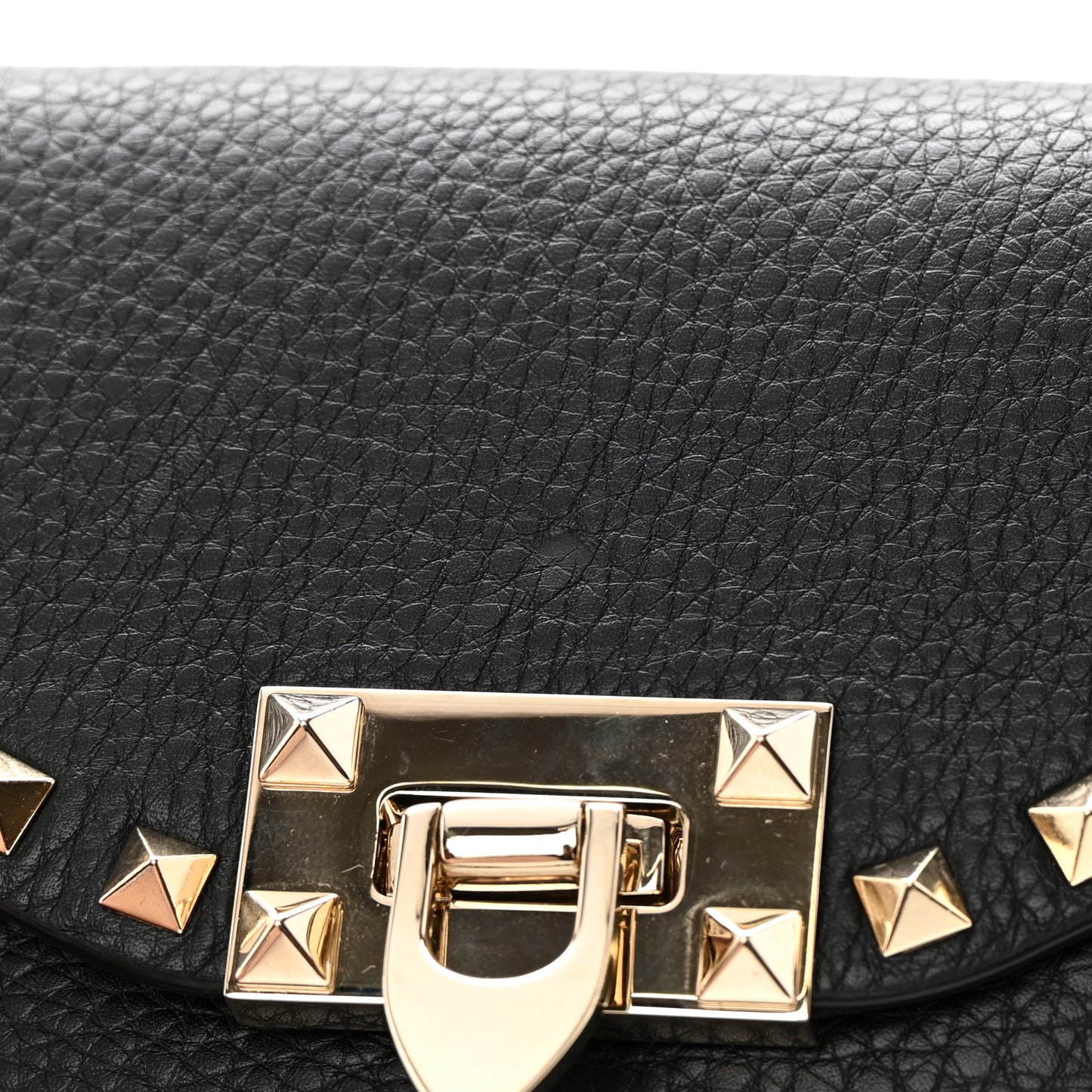 Pebbled Calfskin Medium Rockstud Flip Lock Crossbody Bag Black