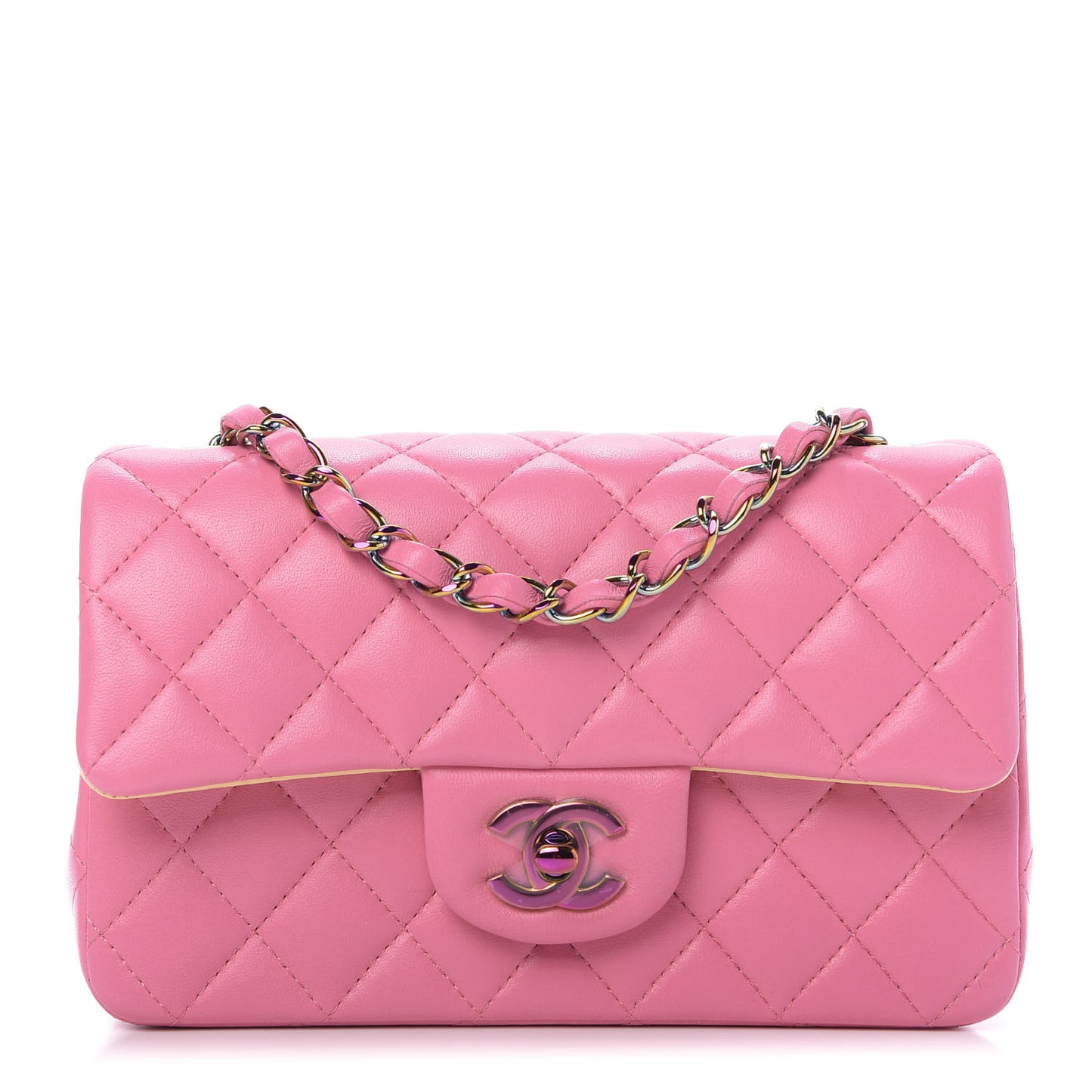 Lambskin Quilted Mini Rectangular Flap Pink Yellow