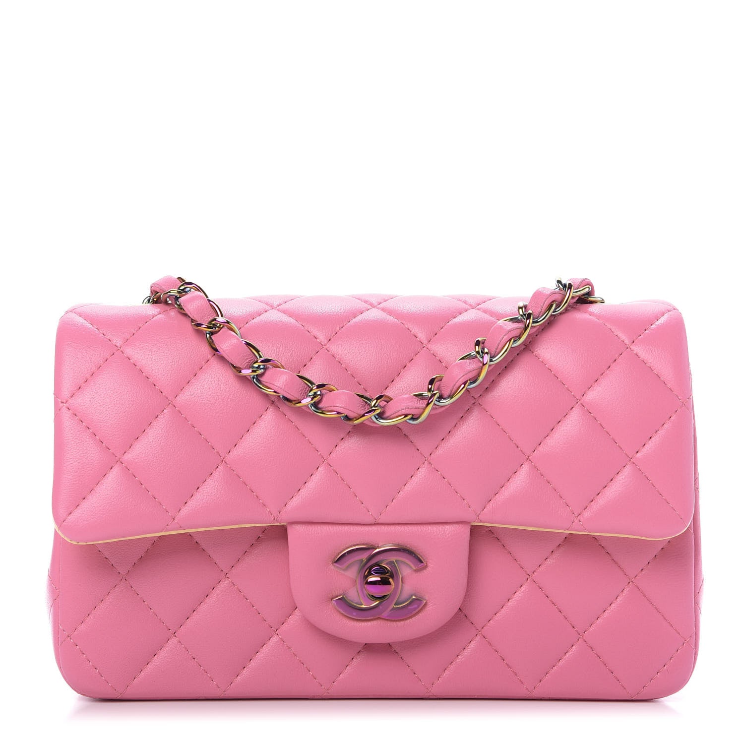 Chanel Lambskin Quilted Mini Rectangular Flap Pink Yellow 1 of 11