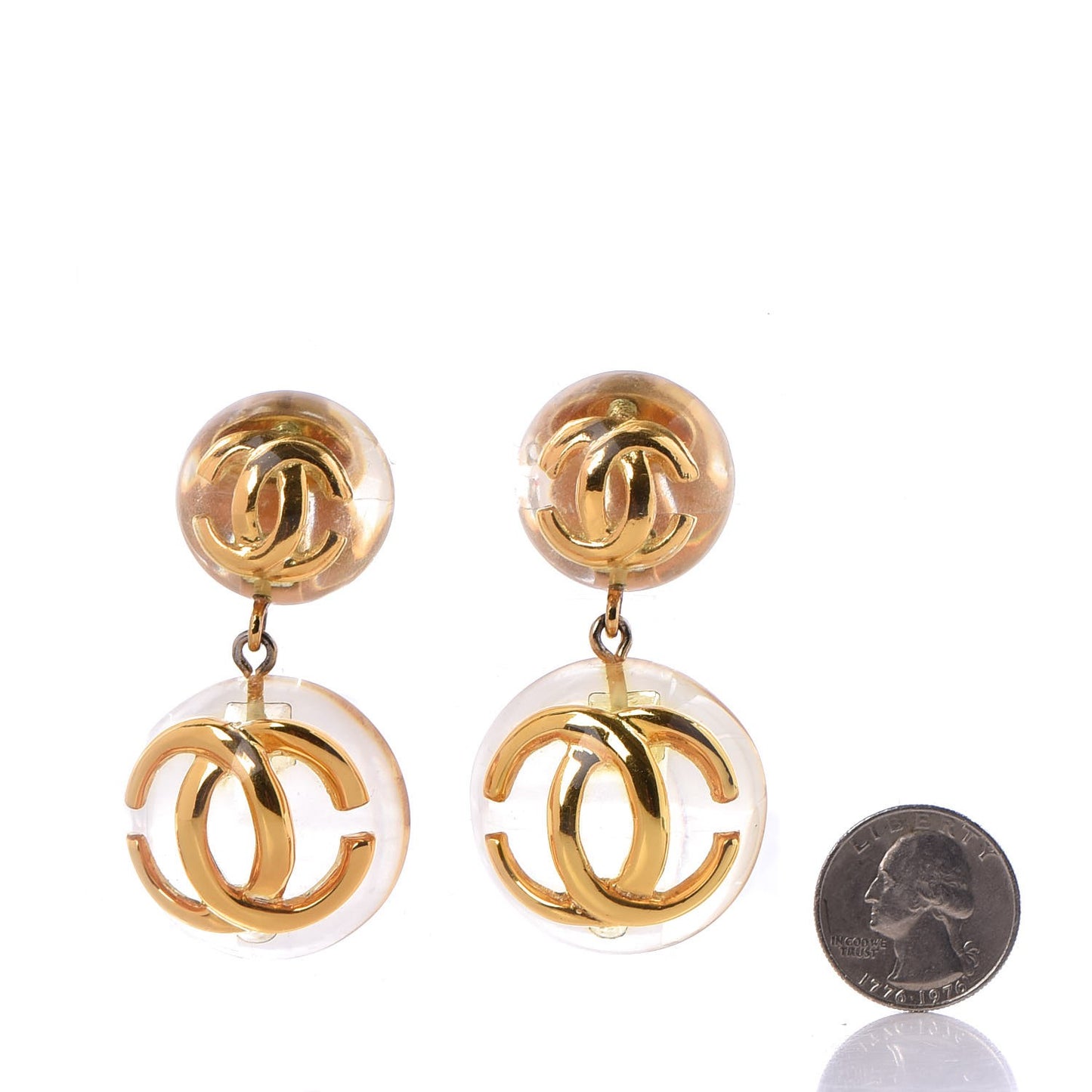 Resin CC Drop Clip On Earrings Gold