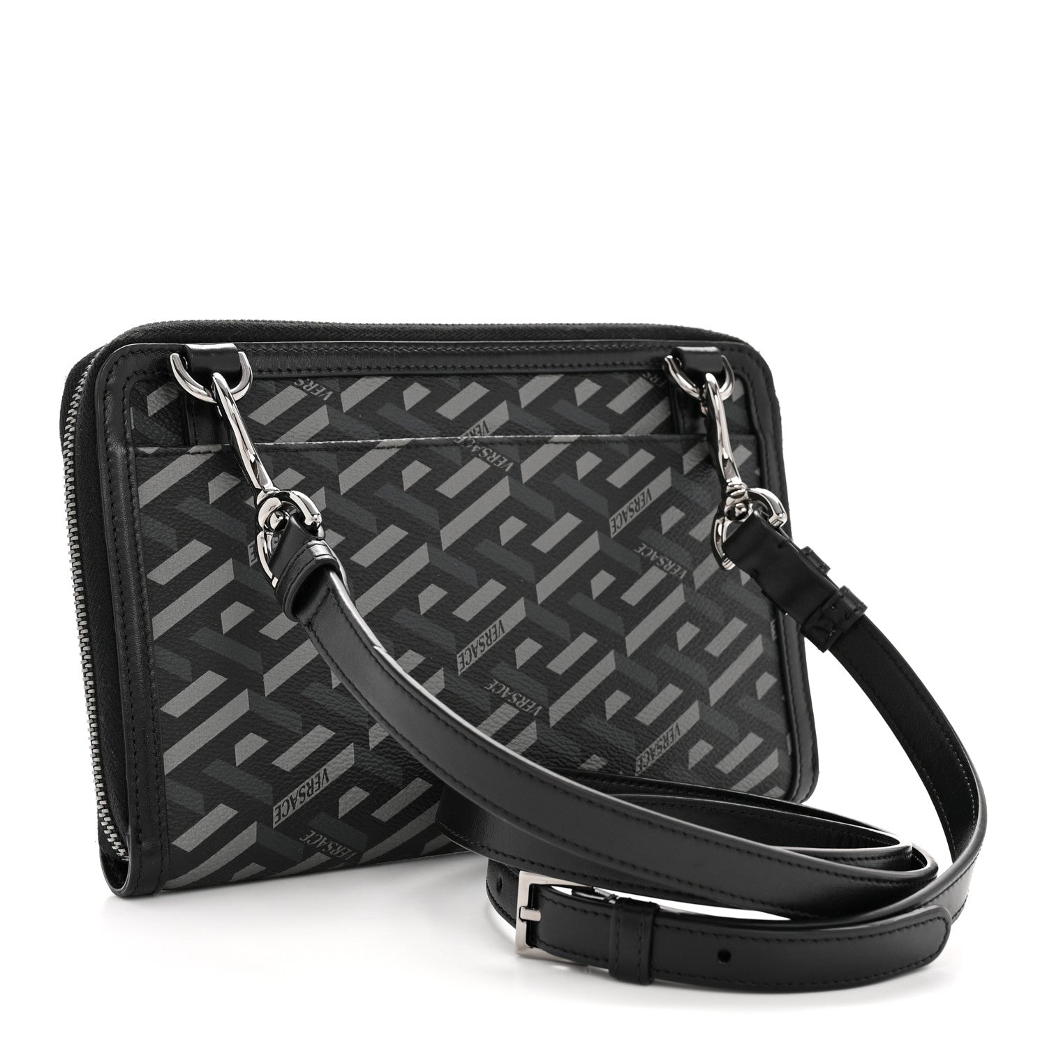 Versace Coated Canvas La Greca Signature Black Gray 1819405