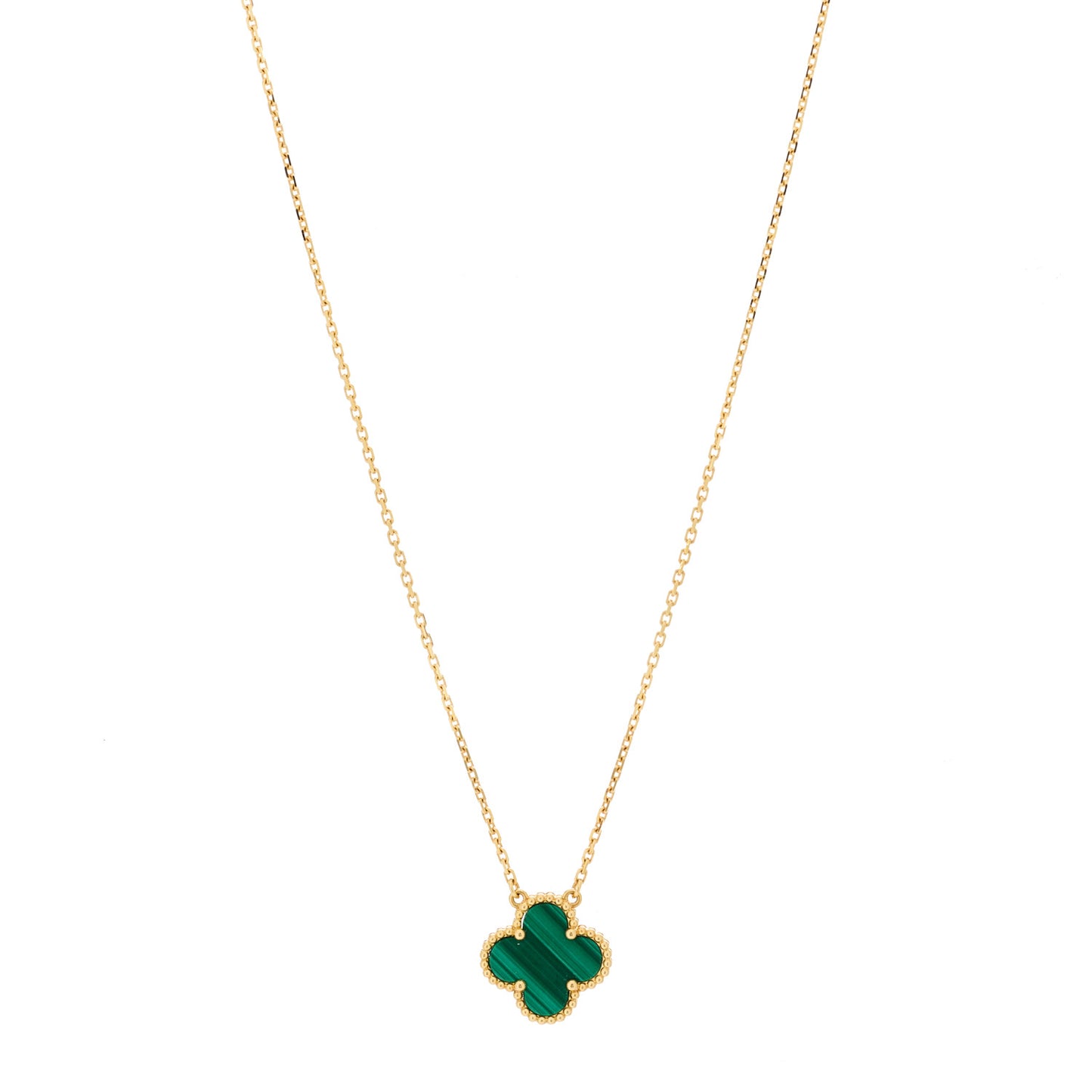 18K Yellow Gold Malachite Vintage Alhambra Pendant Necklace