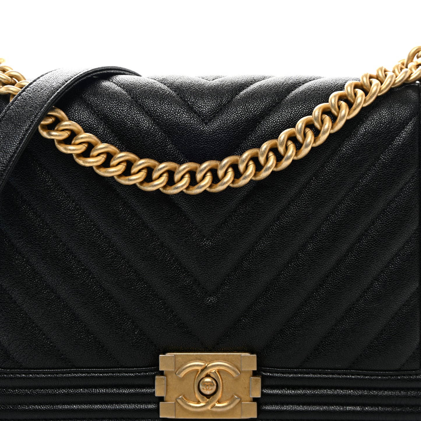 Caviar Chevron Quilted New Medium Boy Flap Black