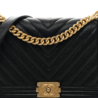 Chanel Caviar Chevron Quilted New Medium Boy Flap Black 8 of 10