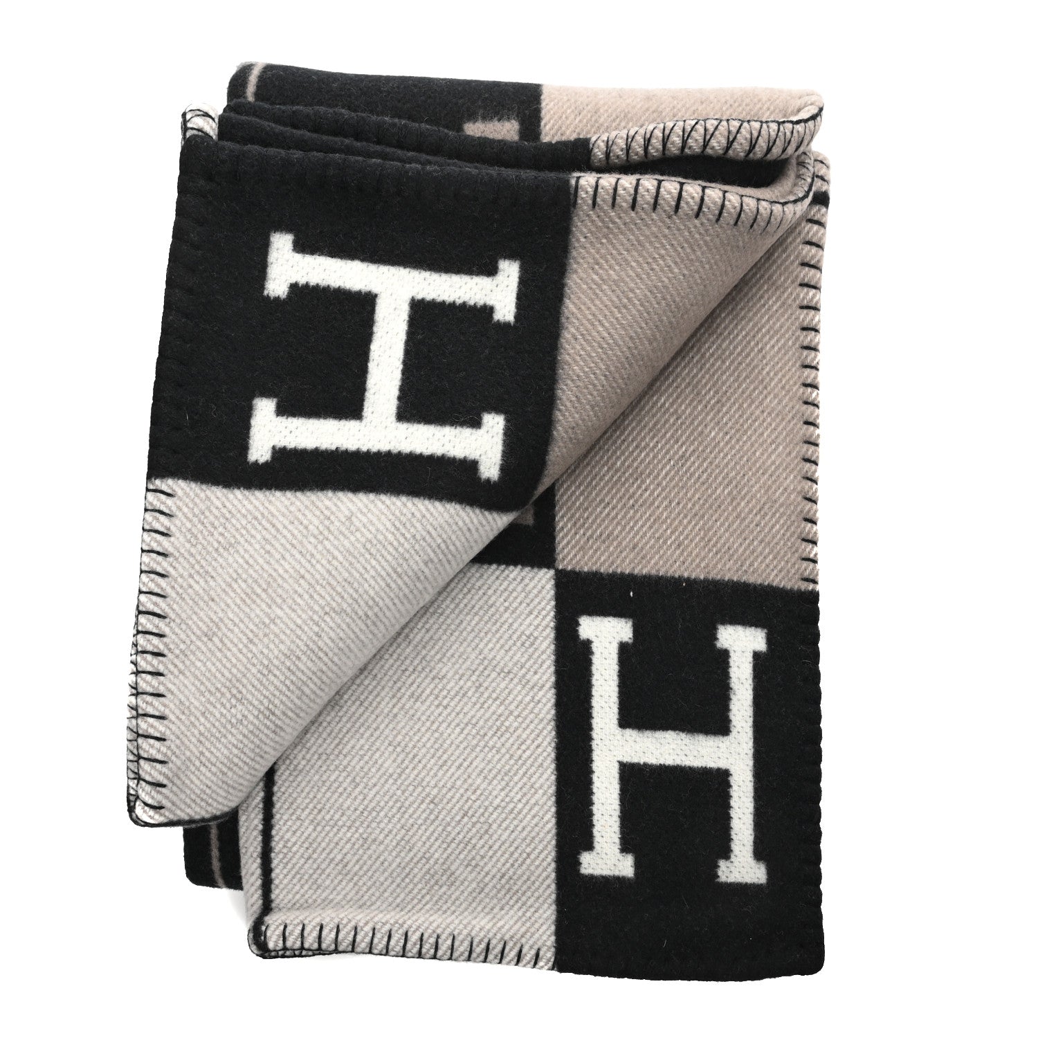 Hermes Wool Cashmere Avalon Blanket Ecru Gris Fonce 2 of 3