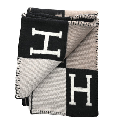 Hermes Wool Cashmere Avalon Blanket Ecru Gris Fonce 2 of 3