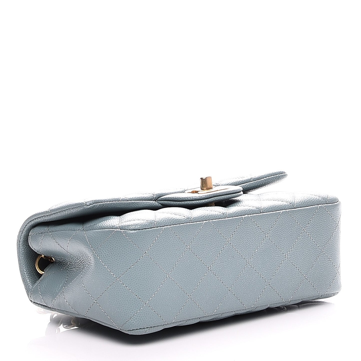 Iridescent Caviar Quilted Mini Rectangular Flap Light Blue