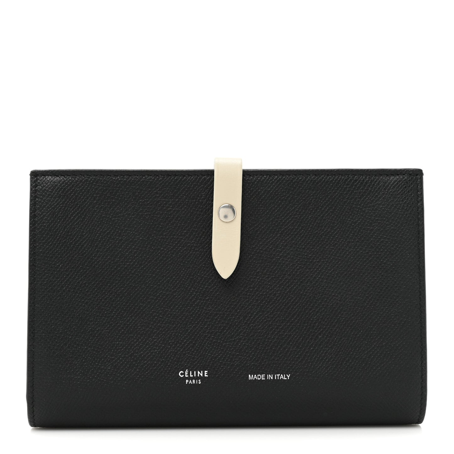 Grained Calfskin Large Multifunction Strap Wallet Black Chalk