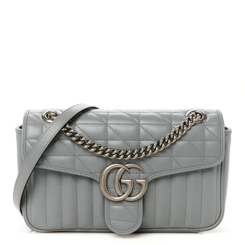 Calfskin Matelasse Aria Small GG Marmont Shoulder Bag Deep Grey