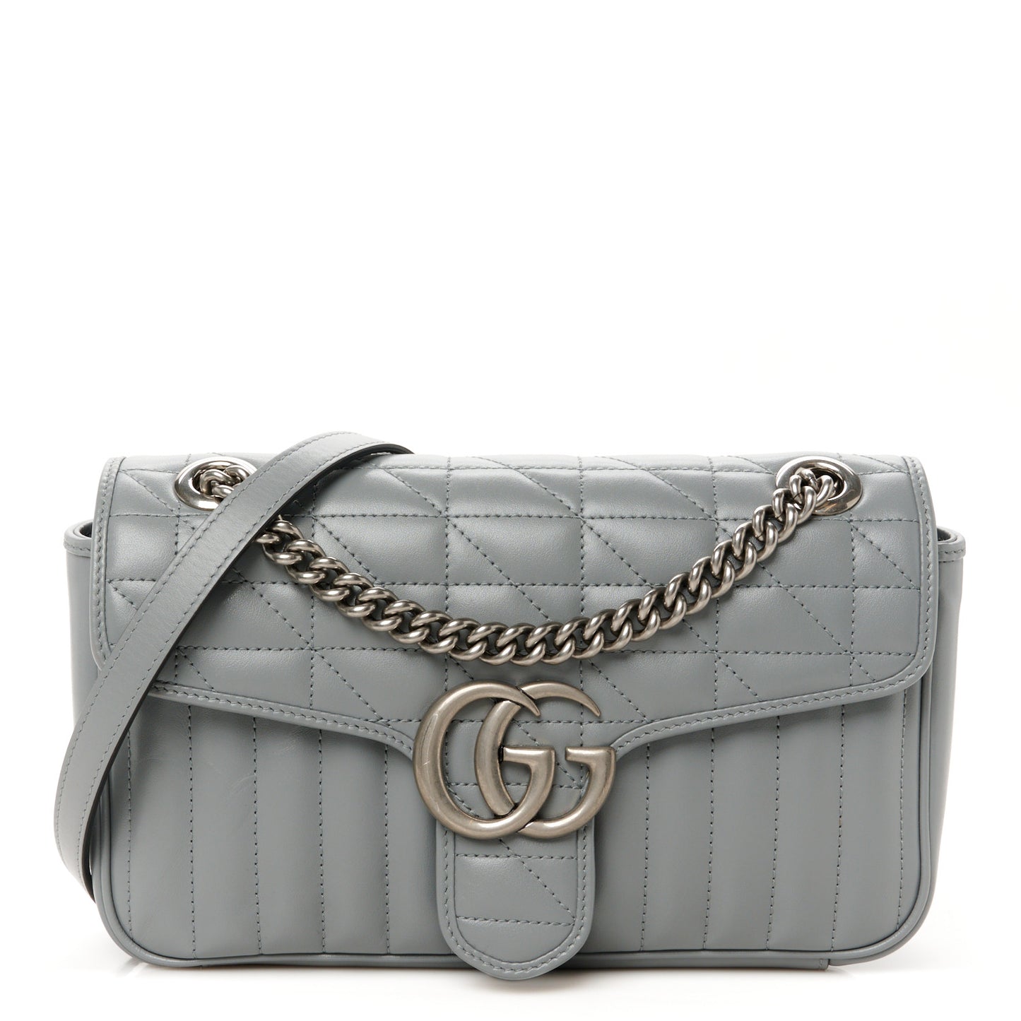 Calfskin Matelasse Aria Small GG Marmont Shoulder Bag Deep Grey