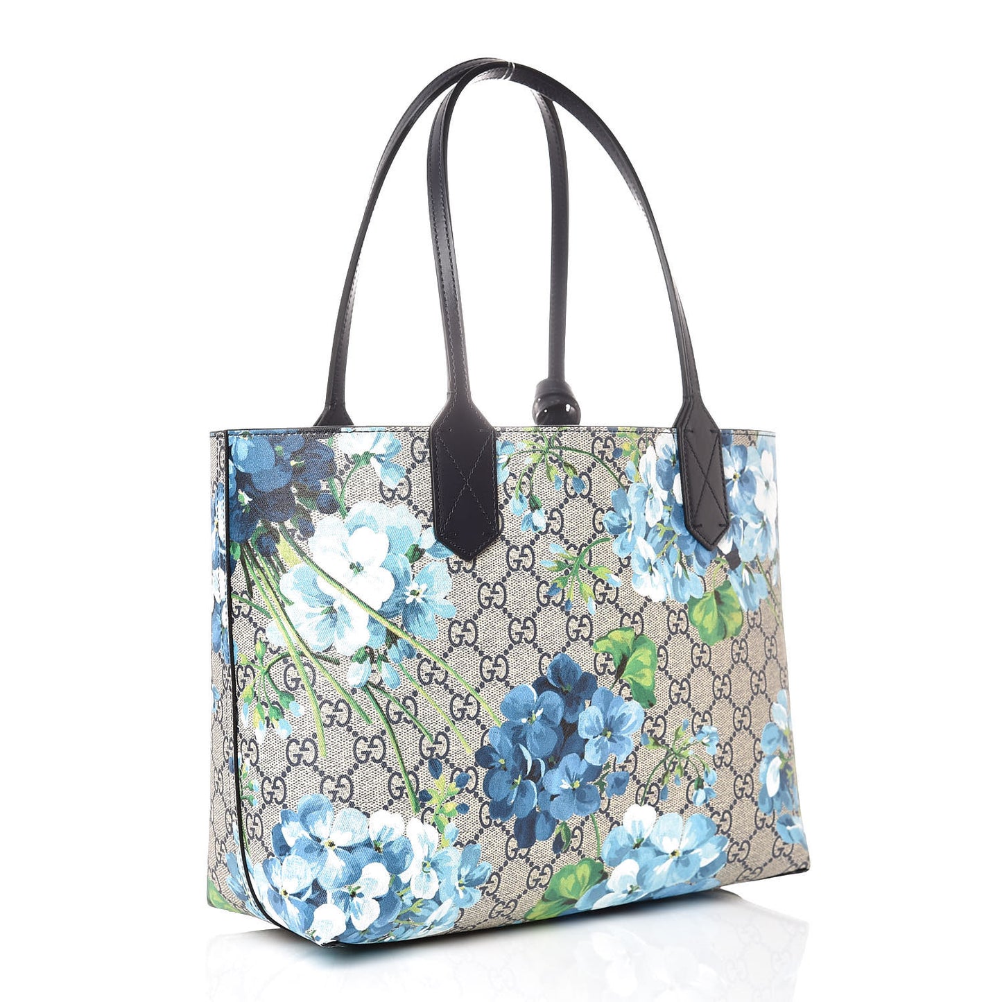 GG Supreme Monogram Blooms Small Reversible Tote Beige Blue Navy