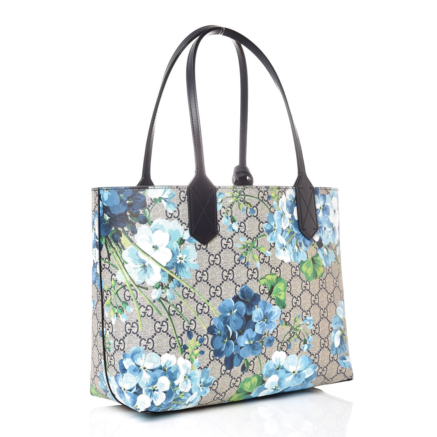 Gucci GG Supreme Monogram Blooms Small Reversible Tote Beige Blue Navy 3 of 9