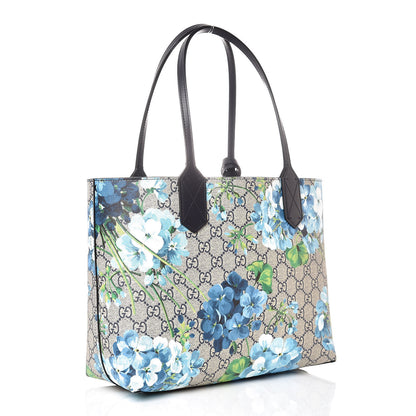 Gucci GG Supreme Monogram Blooms Small Reversible Tote Beige Blue Navy 3 of 9