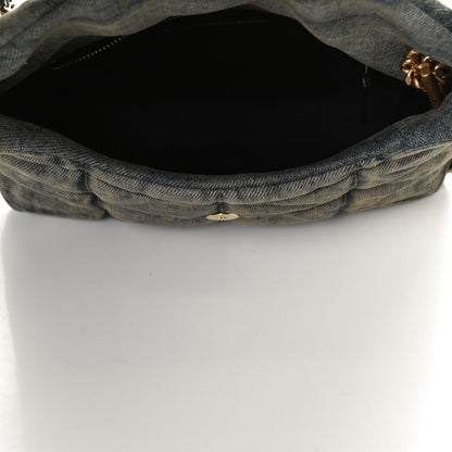 Saint Laurent Denim Quilted Toy Loulou Puffer Monogram Chain Satchel Blue Black 5 of 12