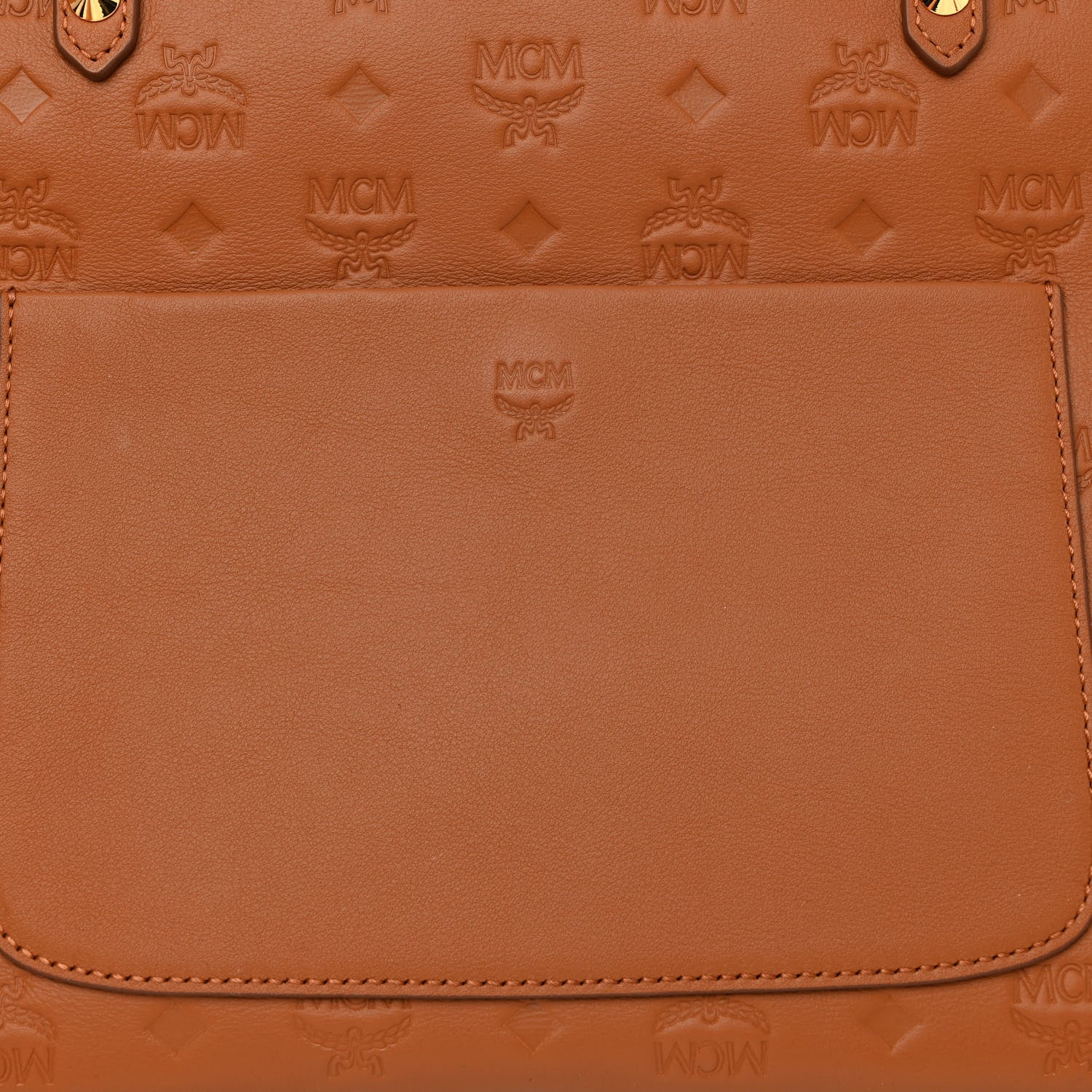 MCM Calfskin Ottomar Monogram Medium Klara Top Zip Tote Cognac 11 of 11