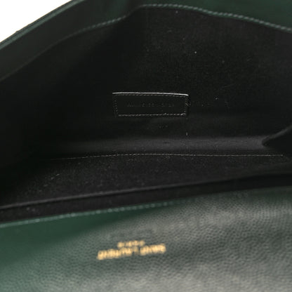 Saint Laurent Grain De Poudre Textured Mixed Matelasse Triquilt Monogram Clutch Vert Fonce 5 of 10