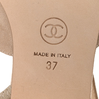 Chanel Suede Cap Toe CC Slingback Pumps 37 Ivory Light Beige 7 of 10