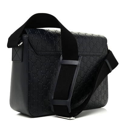 Gucci Guccissima Signature Medium Double Buckle Flap Messenger Bag Blue 2 of 14