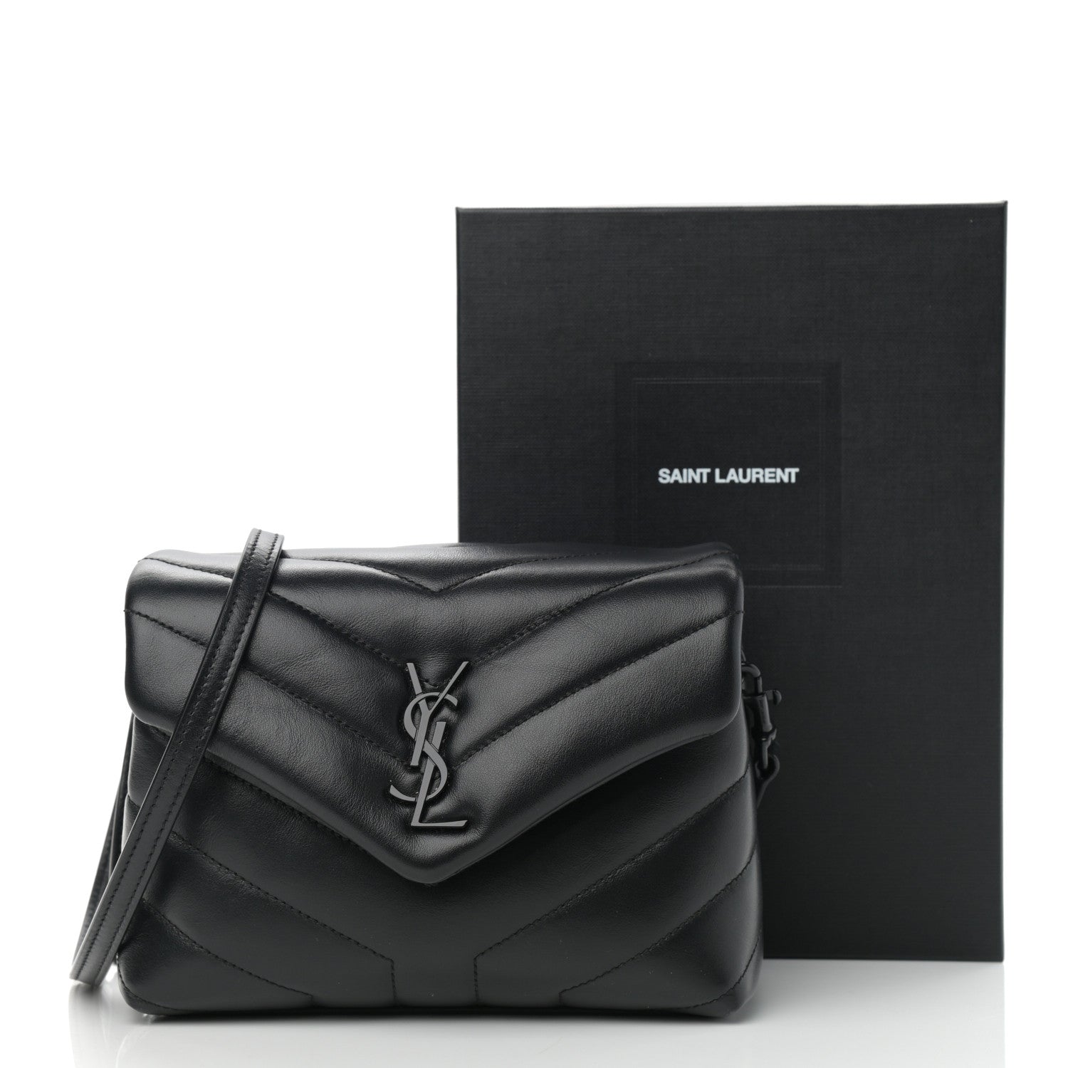Saint Laurent Calfskin Y Quilted Monogram Toy Loulou Crossbody Bag Black 12 of 12