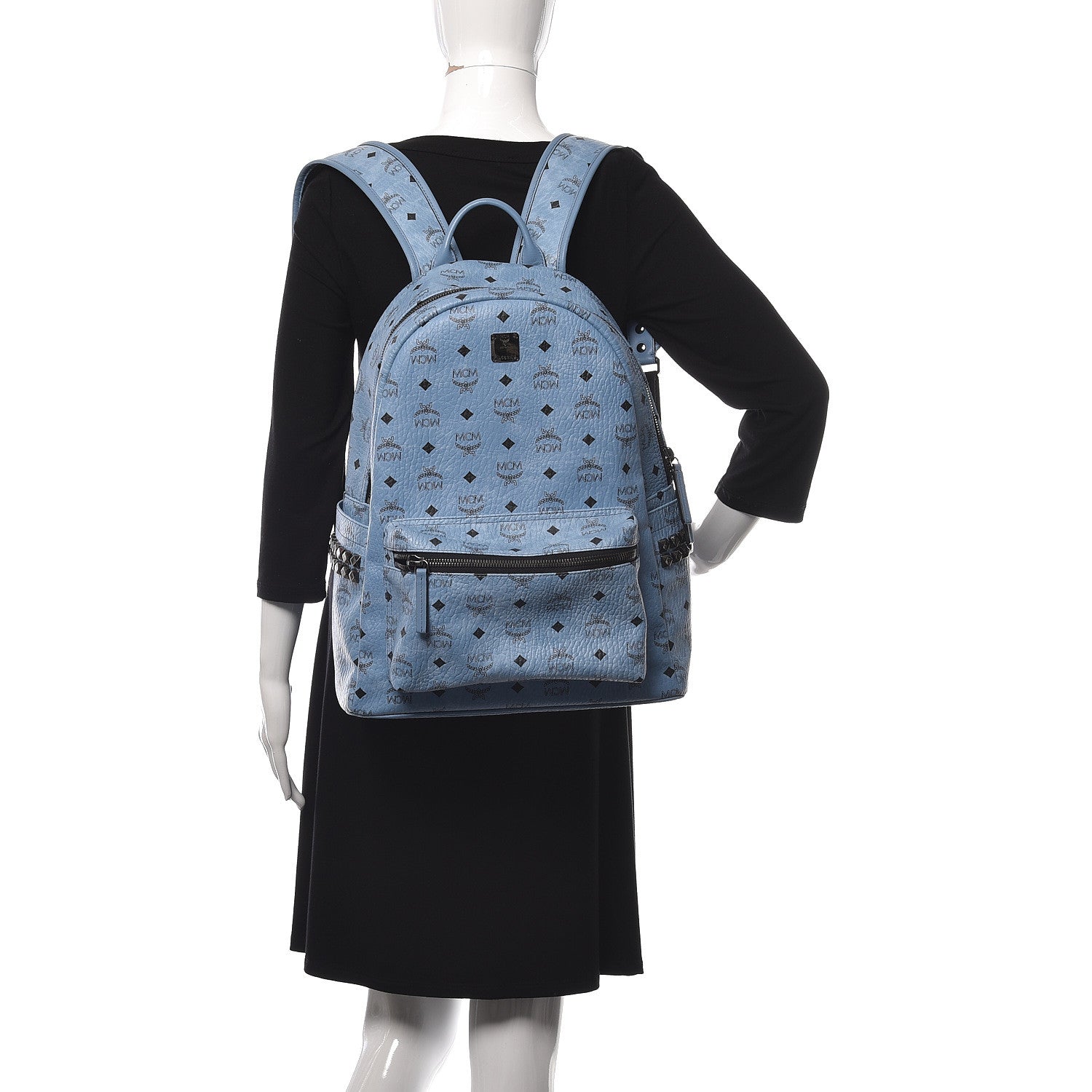 MCM Visetos Medium Side Stud Stark Backpack Light Blue 480620
