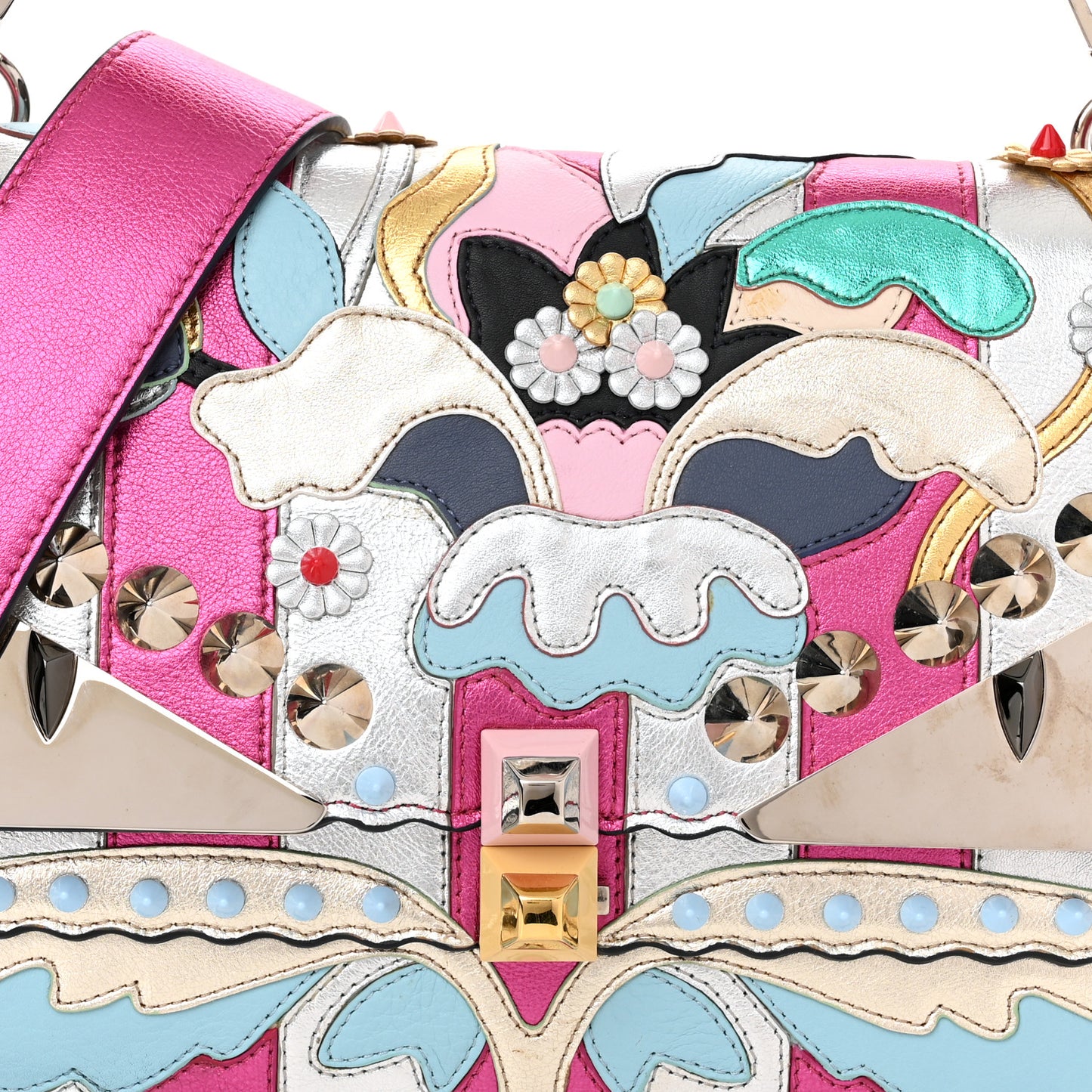 Metallic Calfskin Wonder Monster Kan I Shoulder Bag Pink Silver