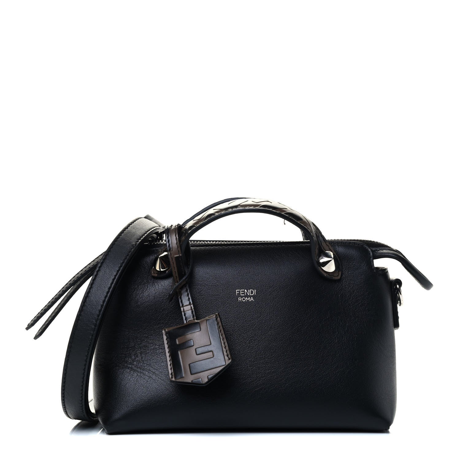 Fendi Vitello Dolce Bi-Color FF 1974 Embossed Mini By The Way Boston Bag Midnight Maya Black 1 of 5