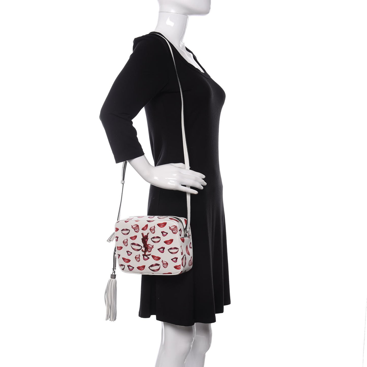 Grain De Poudre Lips Print Medium Classic Monogram Camera Bag White Red